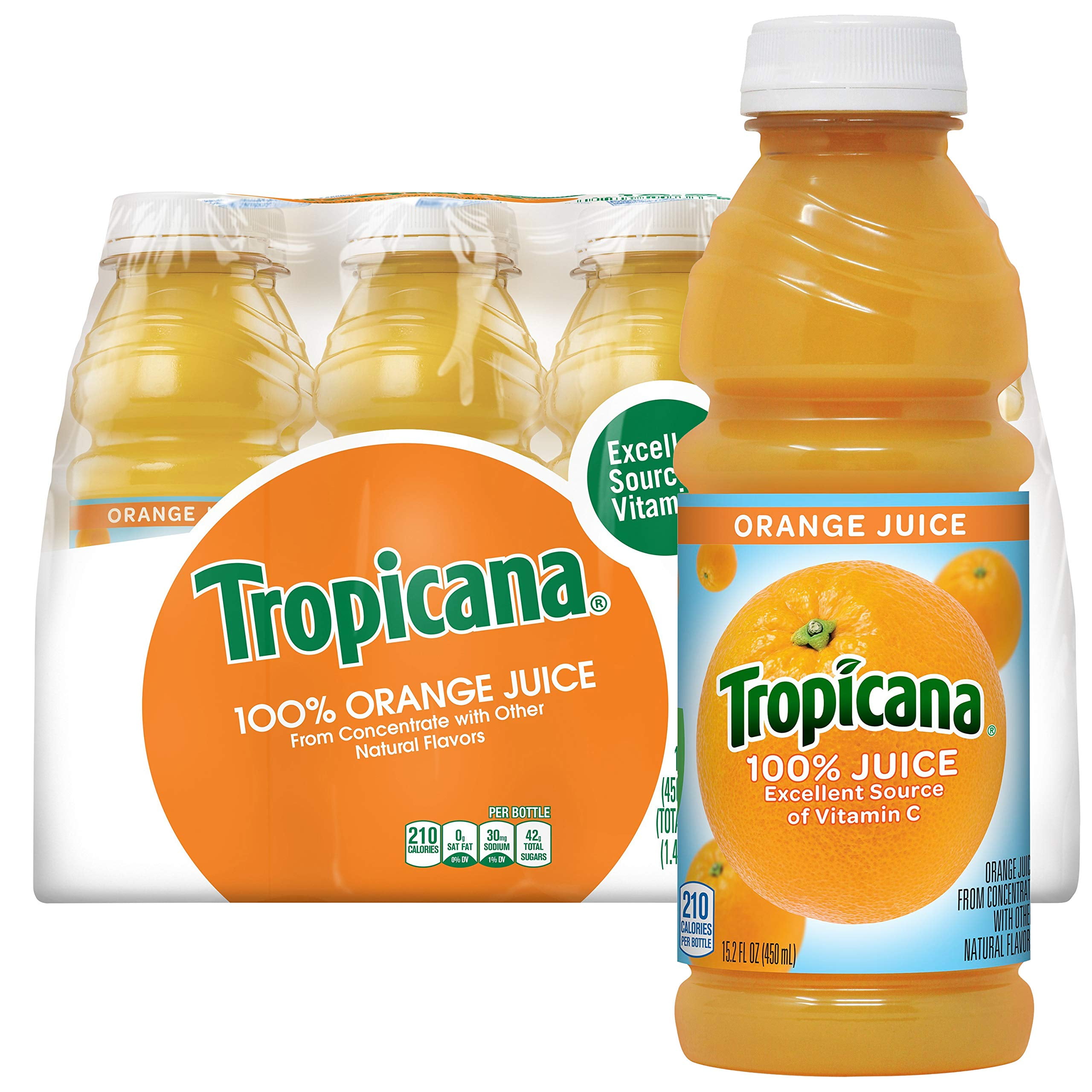 Tropicana 100 Orange Juice, 15.2 Fl Oz (Pack Of 12) Real Fruit