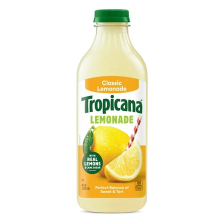 Tropicana Classic Lemonade, Made with Real Lemons, 46 fl oz Bottle