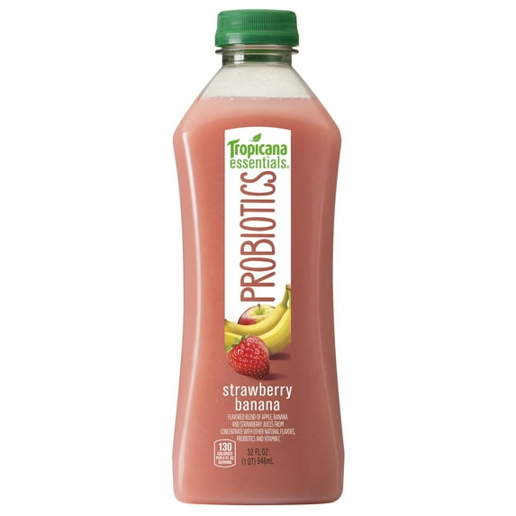 Tropicana Essentials Probiotics, Strawberry Banana, 32 oz Bottle