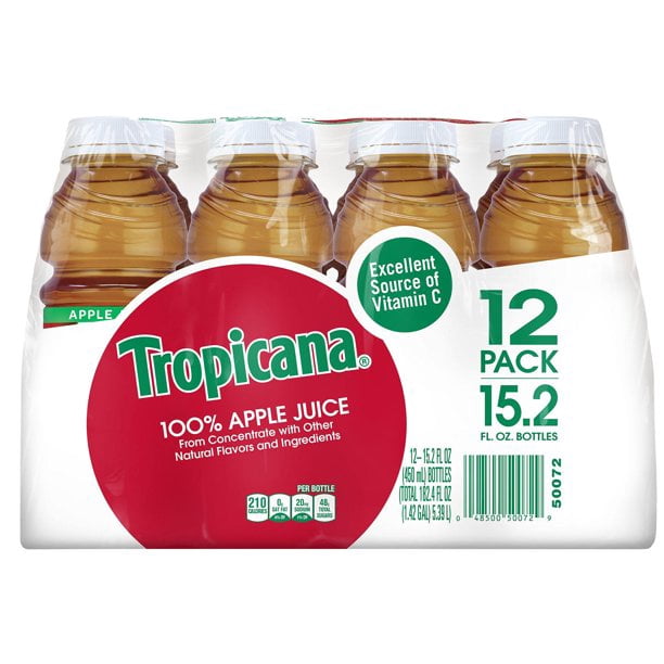 Tropicana Juice 100% Apple, 15.2 Oz Plastic Bottle (Pack Of 24)