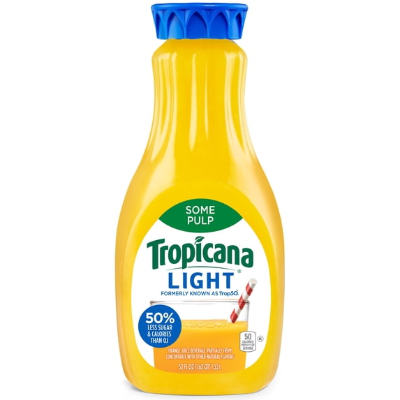 Tropicana Light No Artificial Sweeteners, Less Sugar Some Pulp Orange Fruit Juice, 52 oz Bottle