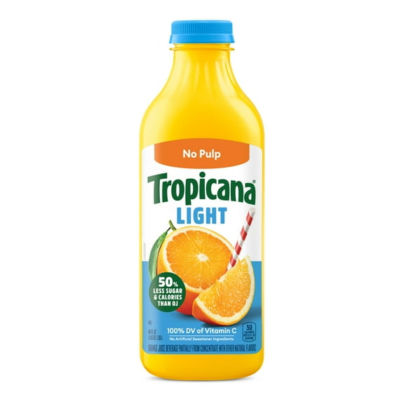 Tropicana Light Orange Juice Beverage, No Pulp, 46 fl oz Bottle
