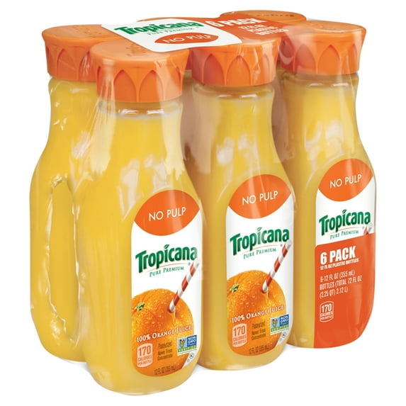 Tropicana Pure Premium 100% Juice Orange No Pulp 12 Fl Oz 6 Count Bottle