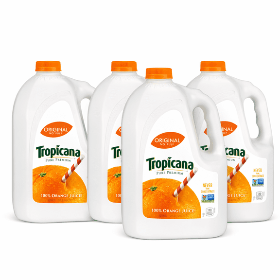 Tropicana Pure Premium 100% Orange Juice No Pulp 1 Gallon 4 Pack Fresh Citrus Juice