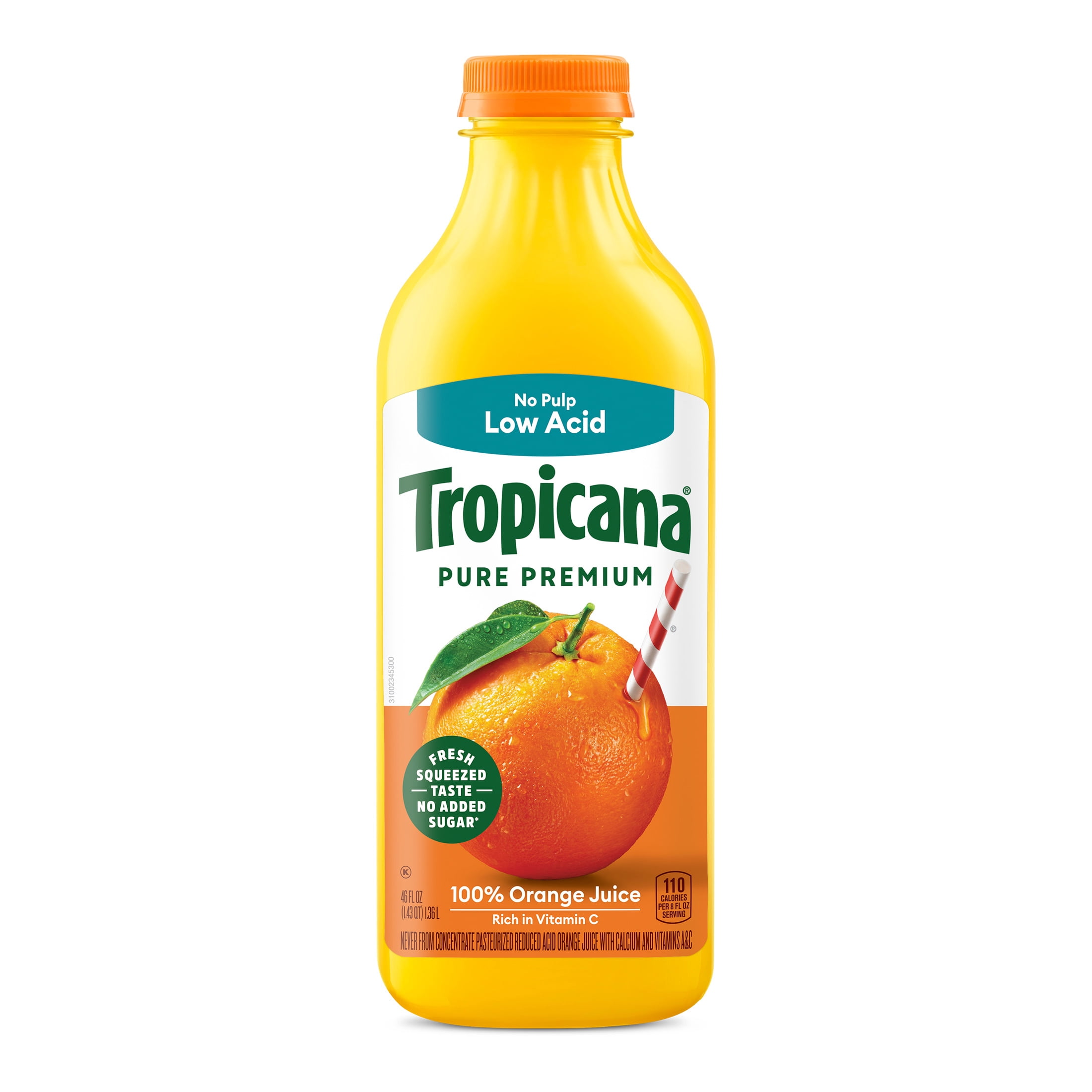 Tropicana Pure Premium 100% Orange Juice Original, No Pulp, Low Acid, 46 fl oz bottle