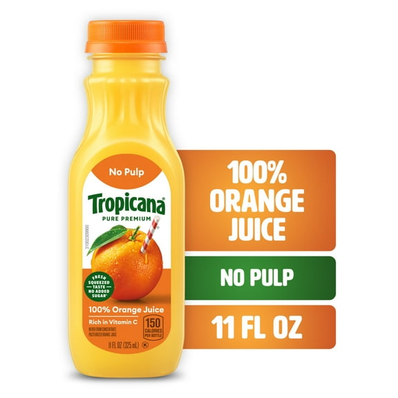 Tropicana Pure Premium 100% Orange Juice Original, No Pulp, Single Serve, 11 fl oz bottle