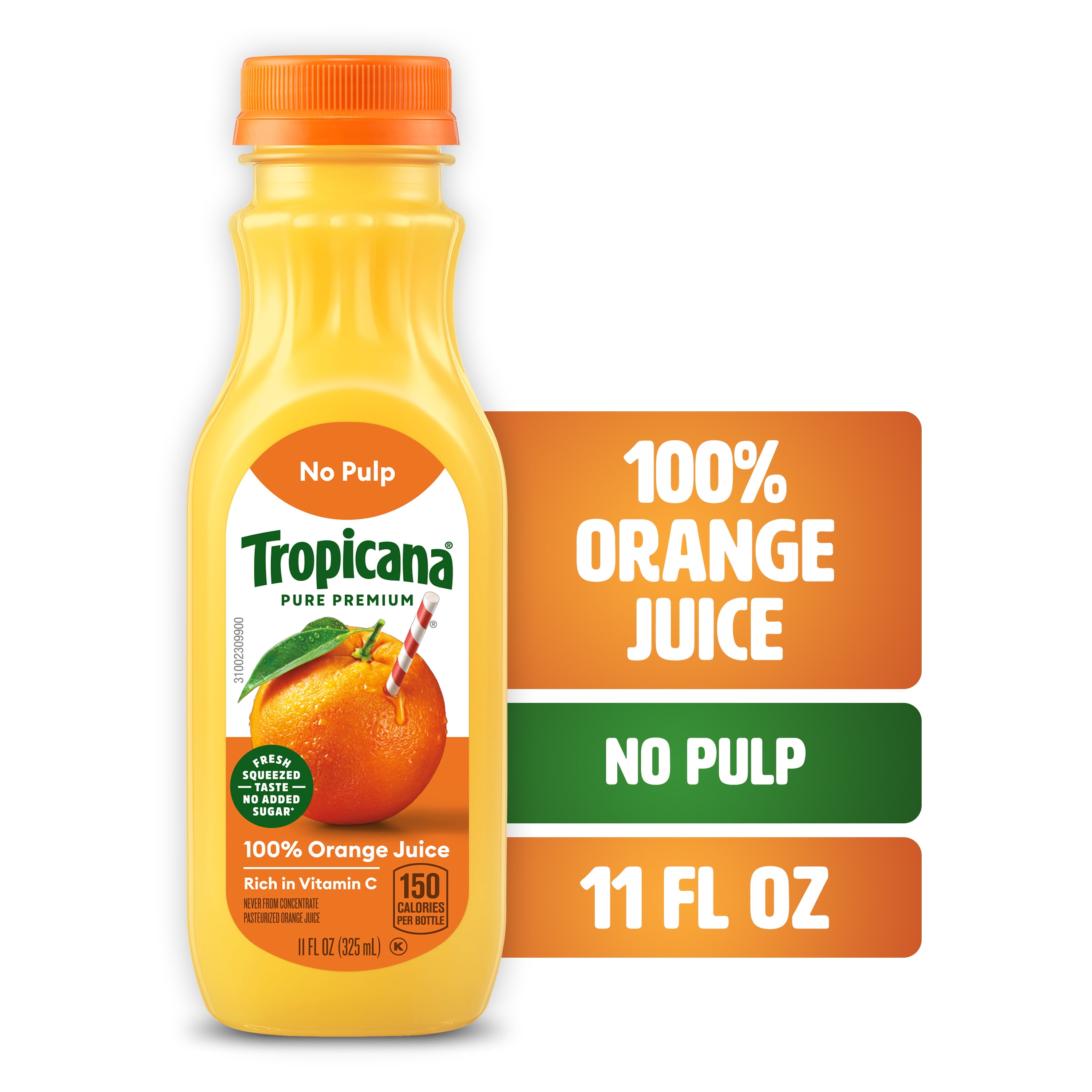 Tropicana Pure Premium 100% Orange Juice Original, No Pulp,Single Serve, 11 fl oz bottle