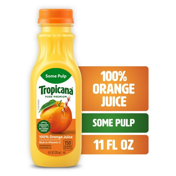 Tropicana Pure Premium 100% Orange Juice Original, Some Pulp, Single Serve, 11 fl oz