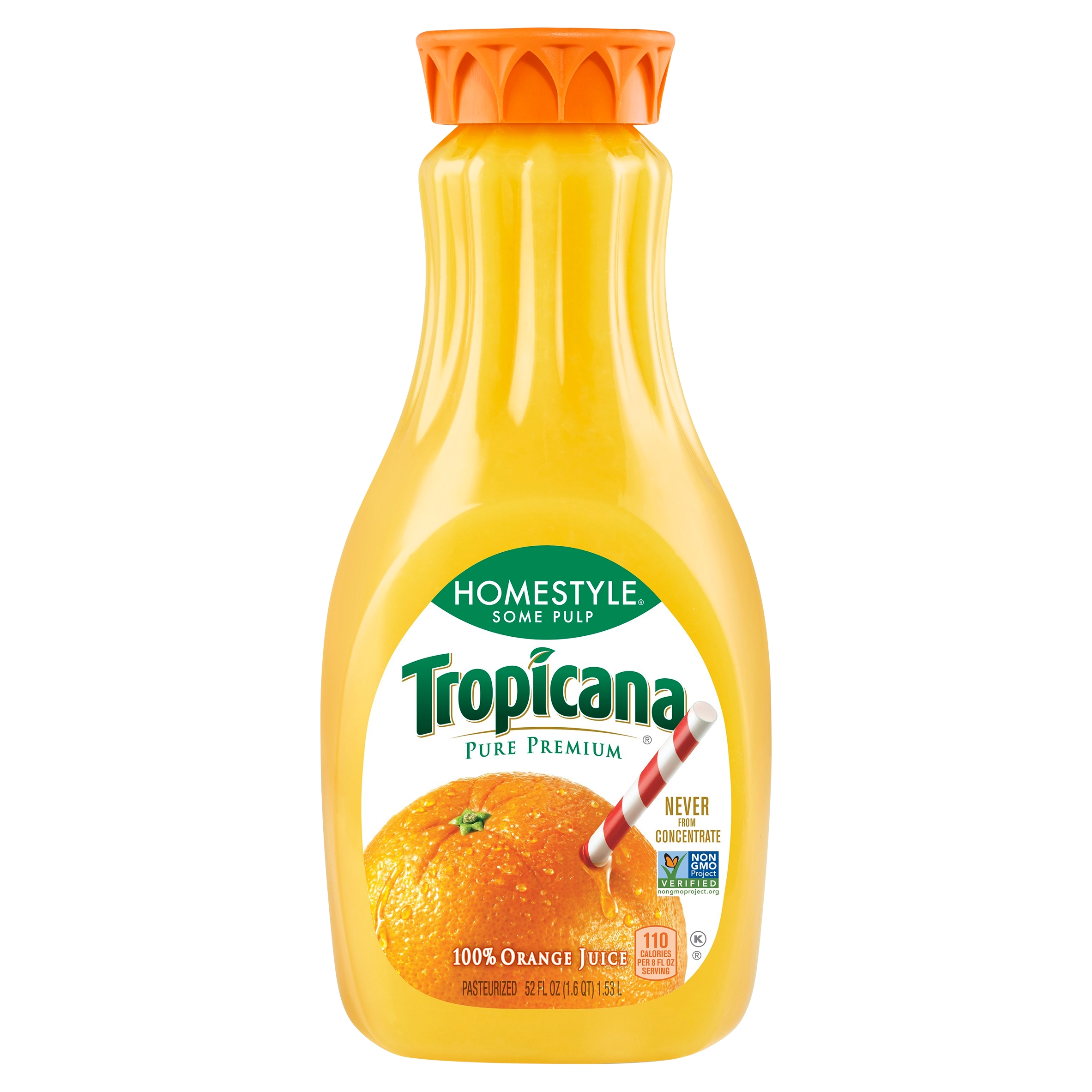 Tropicana Pure Premium, Homestyle Some Pulp 100% Orange Juice, 52 oz Bottle - image 1 of 9