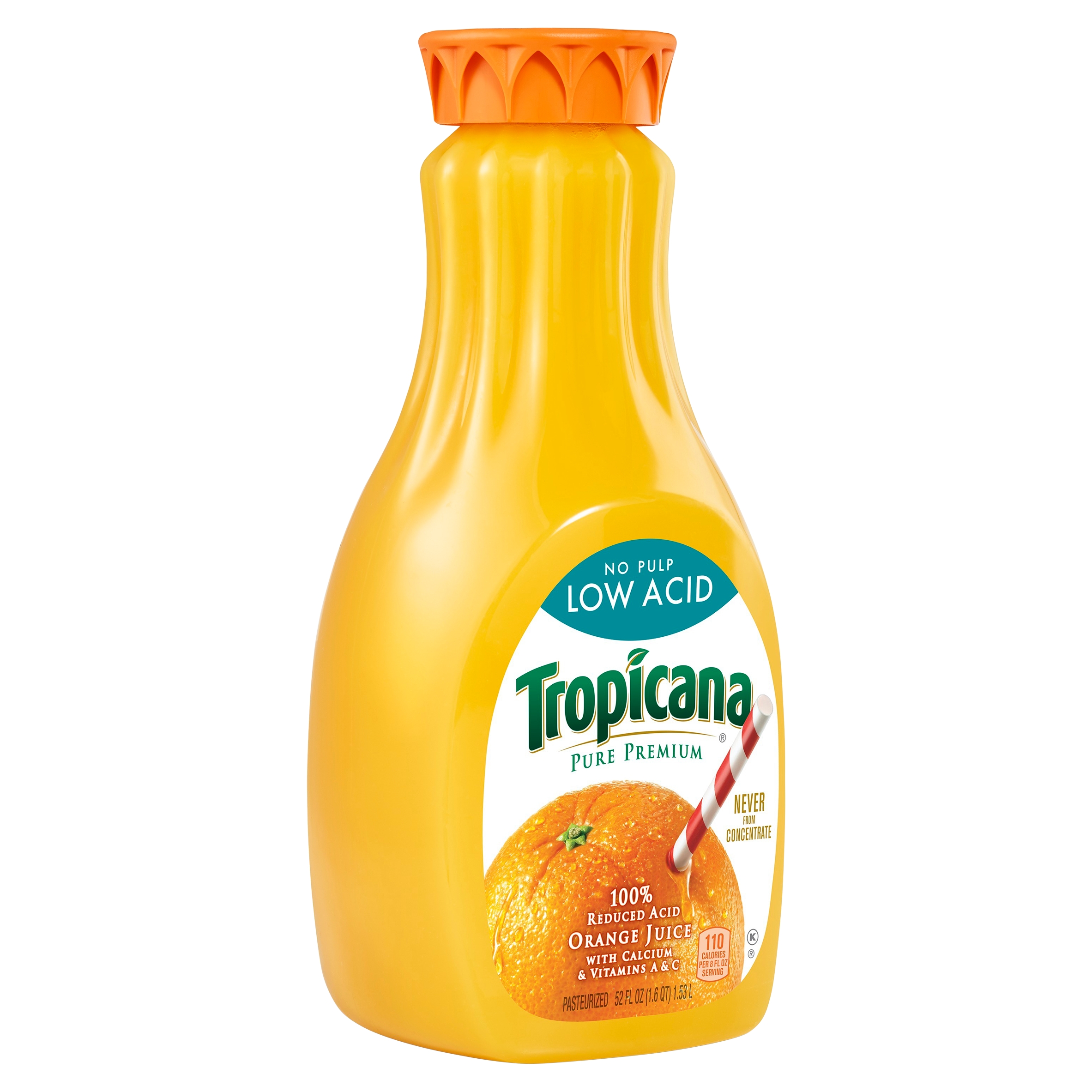 Tropicana Pure Premium Low Acid 100% Juice Orange No Pulp with Vitamins A and C 52 fl oz Bottle, Fruit Juice - image 1 of 9