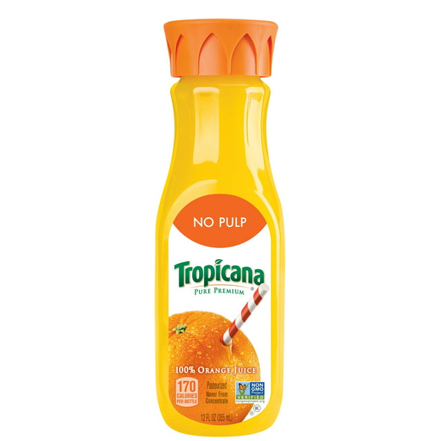 Tropicana Pure Premium No Pulp 100% Orange Juice, 12 oz, Bottle, Fruit Juice