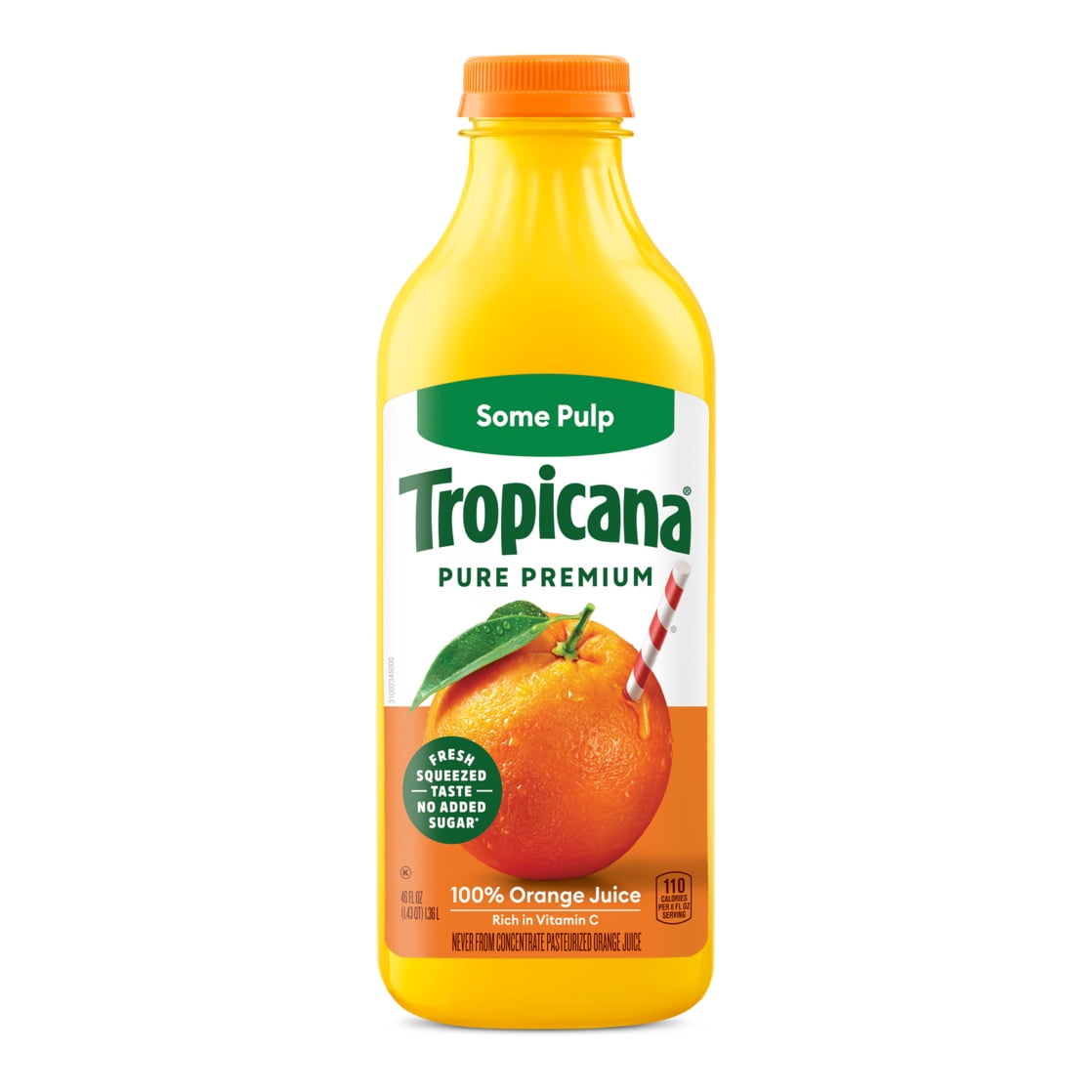 Tropicana Pure Premium 100% Orange Juice Original, Some Pulp,No Sugar Added, 46 fl oz