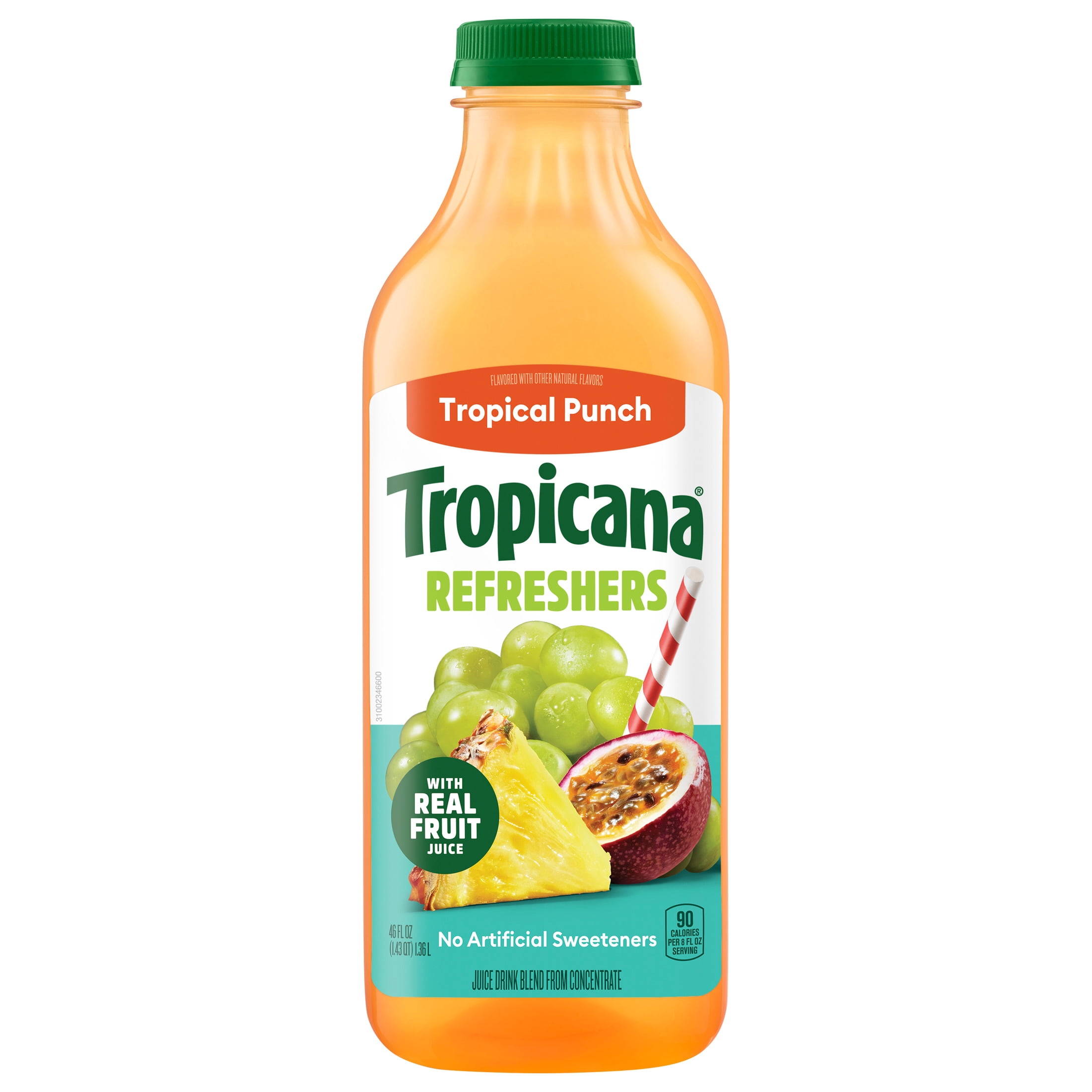 Tropicana Refreshers Tropical Punch Juice Drink, with Real Fruit Juice, 46 fl oz Bottle