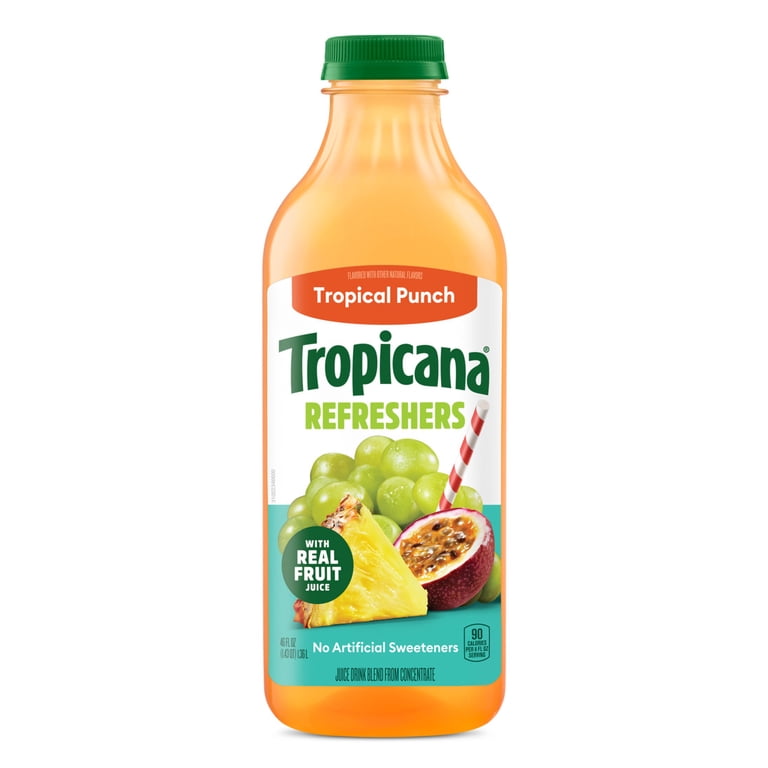 Tropicana Refreshers Tropical Punch Juice Drink, with Real Fruit Juice, 46  fl oz Bottle - Walmart.com