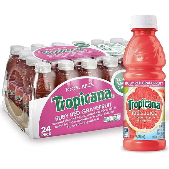 Tropicana Ruby Red Grapefruit Juice, 10 fl oz Plastic Bottles (24 Pack)