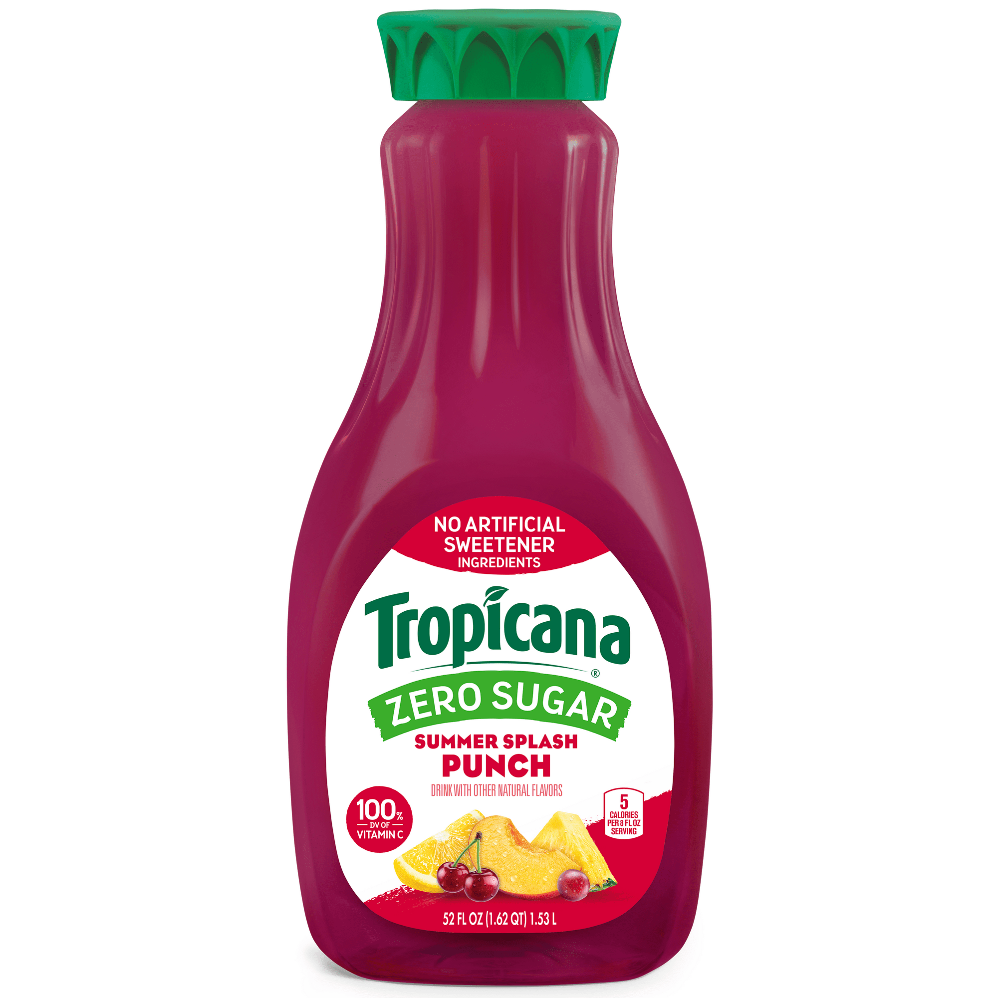 Tropicana Zero Sugar Summer Splash Punch Fruit Juice, 52 Fl Oz, Bottle
