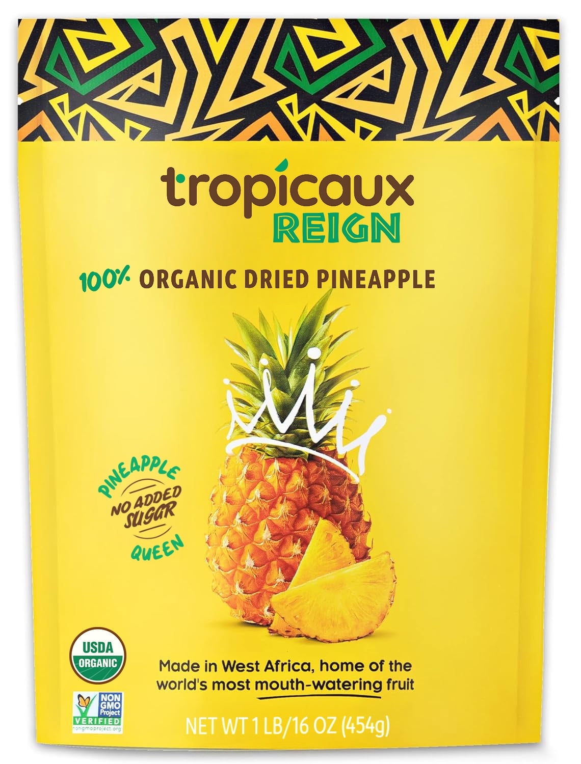 Tropicaux Reign Organic Non-GMO Dried Pineapple No Sugar Added, 16oz, Pack of 1 (16oz Total)