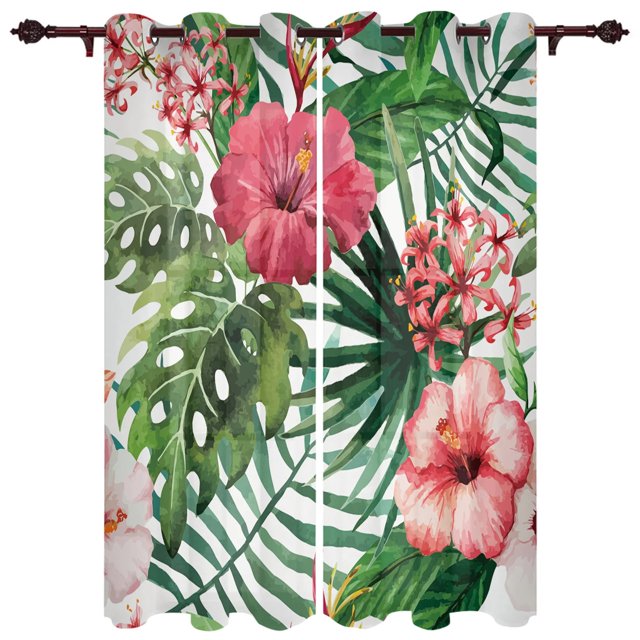 Tropics Art Rainforest Flower Plant Window Curtains for Living Room