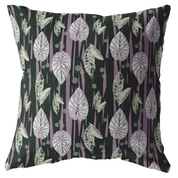 Tropics Falling Throw Pillow with Removable Cover in Purple and Dark Green 18x18