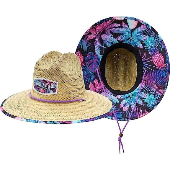 Tropics Mango Fabric Pattern Print Straw Sunhat Men & Women, Lifeguard Hat, Beach, Swim, Cruise, Paddle Board, Boat, Fishing, Fits All, Malabar Hat