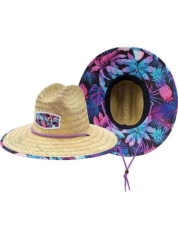 Tropics Mango Fabric Pattern Print Straw Sunhat Men & Women, Lifeguard Hat, Beach, Swim, Cruise, Paddle Board, Boat, Fishing, Fits All, Malabar Hat