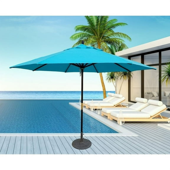 Tropishade  11 ft. Dark Wood Market Umbrella with Turquoise Olefin Cover