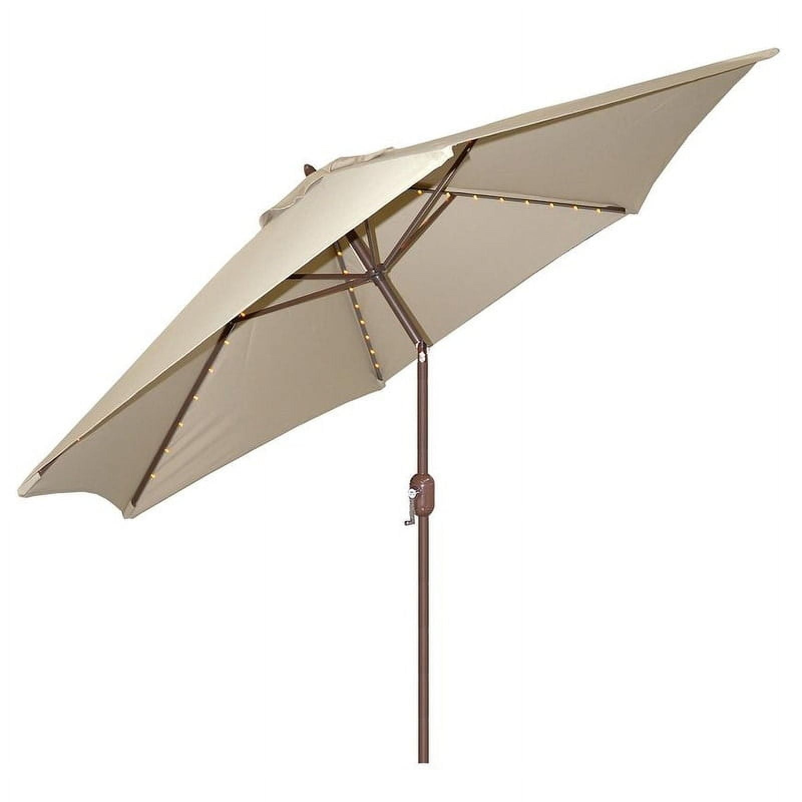 Beige 9 ft LED Lighted Bronze Aluminum Patio Umbrella
