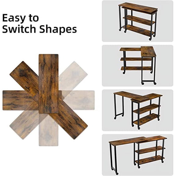 Tropow 360 Rotatable Sofa Side Table, Mobile End Table with 2-Tier Storage Shelves, Movable Laptop Table with Sturdy Metal Frame /6 Universal Casters, Couch Snack Table for Home (Rustic Brown)