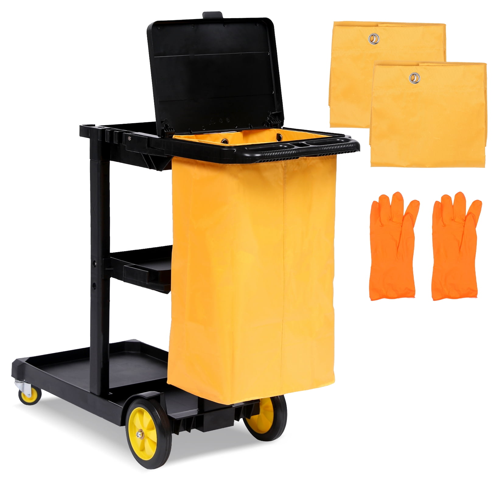 Tropow Commercial Traditional Janitorial 3Shelf Cleaning Cart, Wheeled