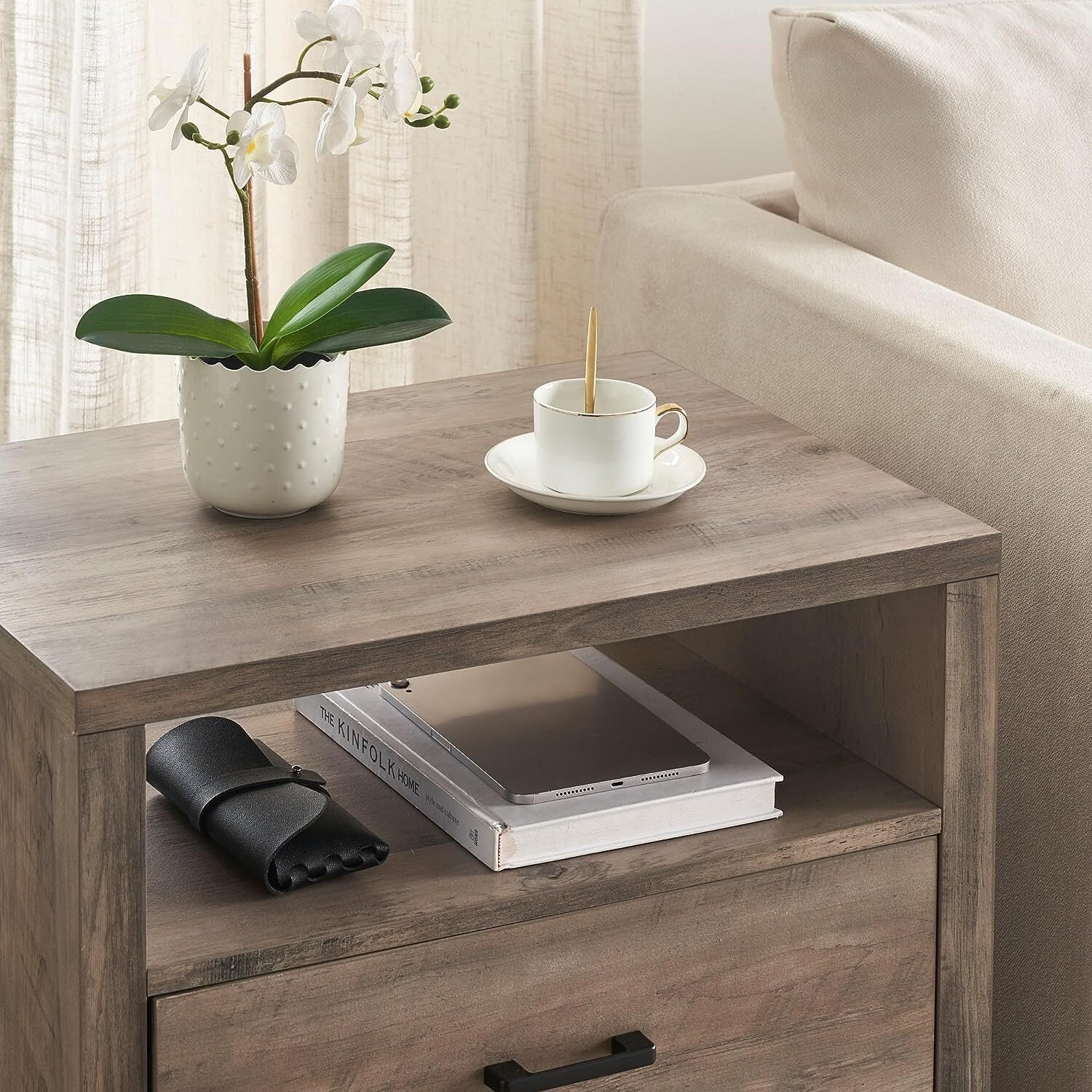 Tropow LED Nightstand with 2 Drawers, Modern Nightstand with Sports LED