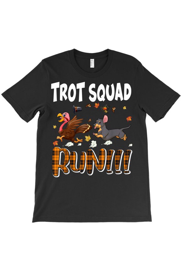 Trot Squad Running Orange Plaid Dachshund And Turkey Running, G19511 Unisex T-Shirt, Up to Size 5XL