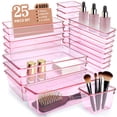 thumbnail image 1 of Trotianingyu 25 PCS Pink Plastic Drawer Organizers Set,4 Size Bathroom & Vanity Drawer Organizer Trays, Storage Bins for Makeup, Kitchen & Office, 1 of 8
