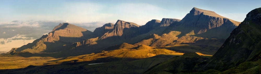 Trotternish Ridge in warm sunset light Isle of Skye Scotland Canvas Art - Panoramic Images (6 x 20)