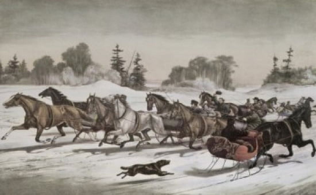 Trotting Cracks in the Snow  Currier and Ives  (a 1857-1907 American) Canvas Art - Currier & Ives (18 x 24)