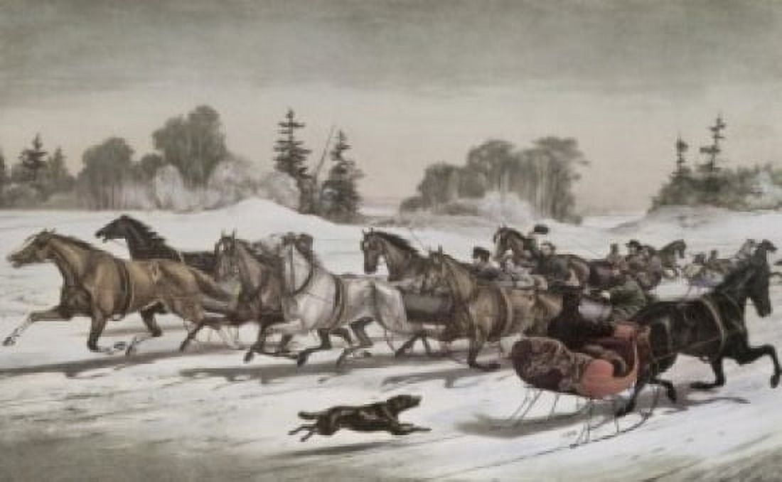 Trotting Cracks in the Snow  Currier and Ives  (a 1857-1907 American) Canvas Art - Currier & Ives (24 x 36)