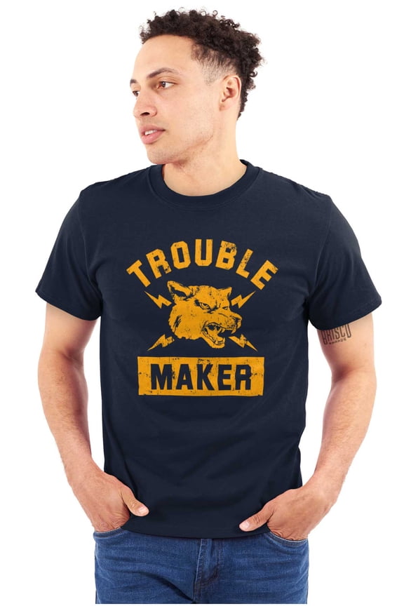 Trouble Maker Angry Wolf Gym Workout Plus Size Crewneck Graphic Tee Shirt Brisco Brands 4X