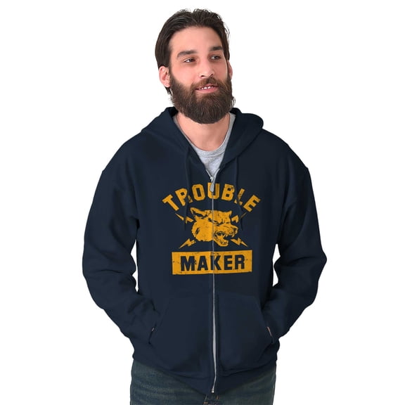 Trouble Maker Angry Wolf Gym Workout Unisex Fleece Graphic Zip Up Hoodie Brisco Brands 4X