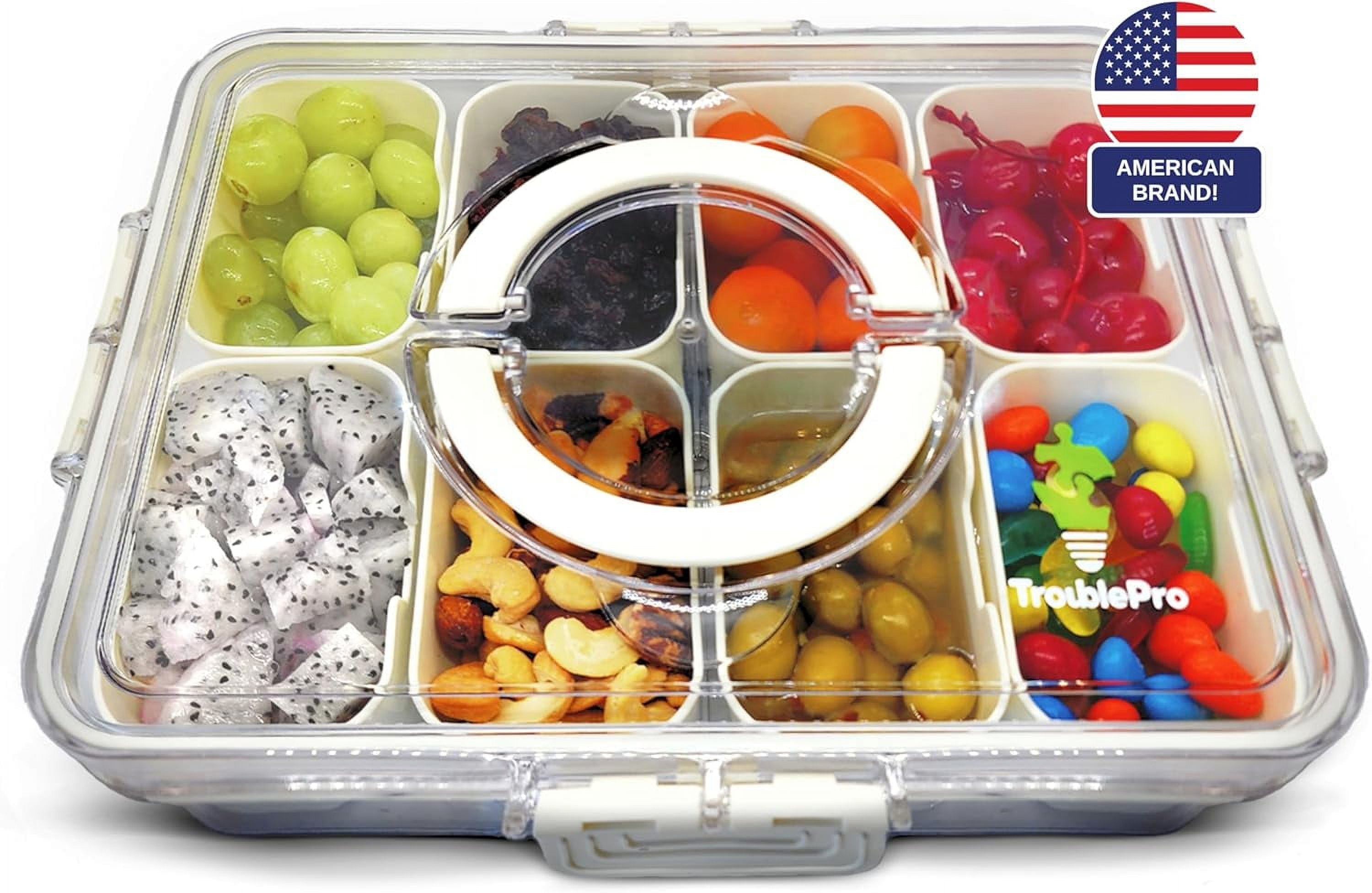 TroublePro Divided Serving Tray with Lid \u0026 Handle, Food-Grade Snackle Box
