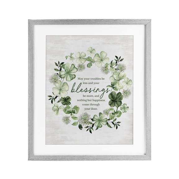 Stupell Industries Troubles Less & Blessings More Wreath Gray Framed Print Under Glass, design by Lettered and Lined, 21 x 17