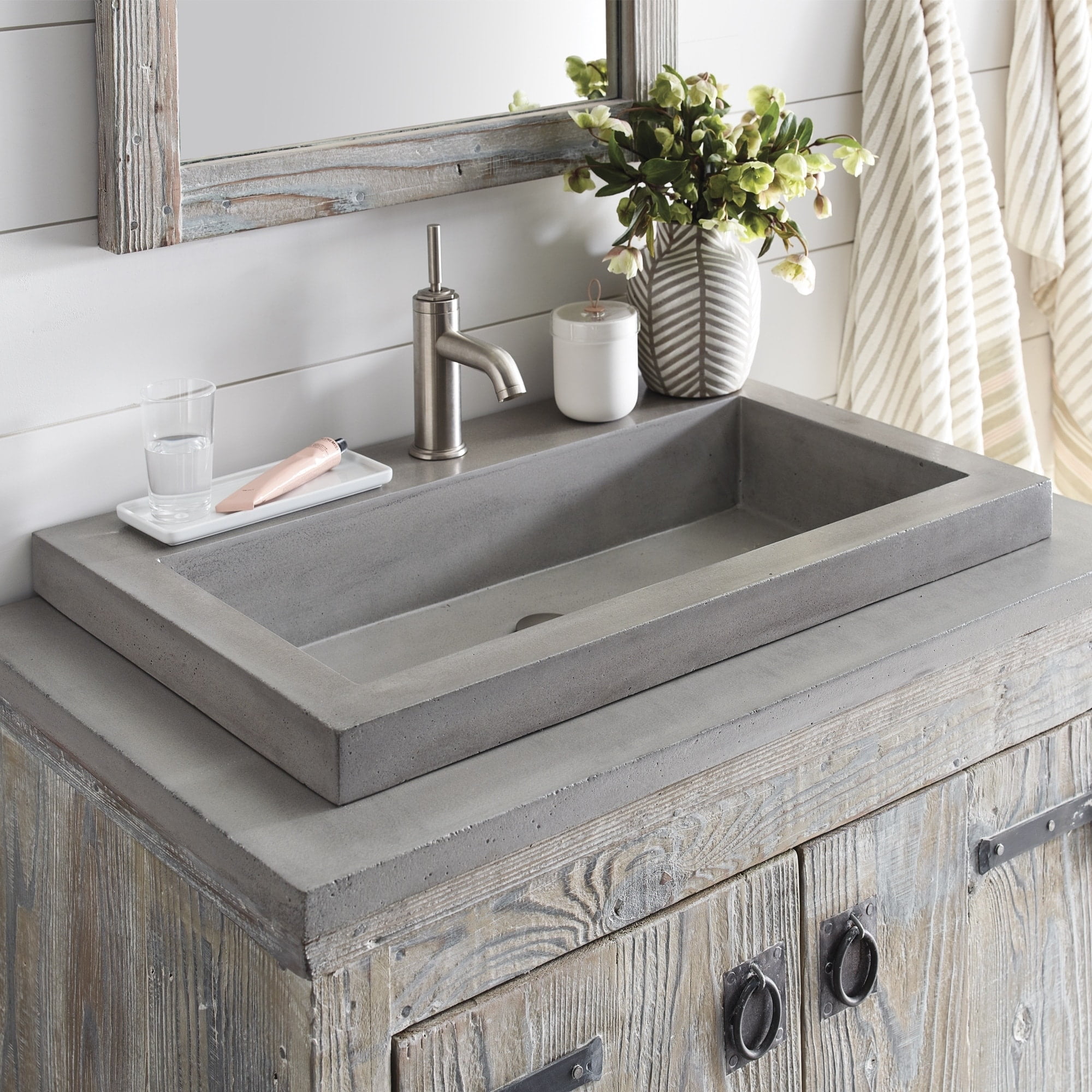 Native Trails NSL3019-A Nativestone 30" Rectangular Concrete Drop In Bathroom Sink - Wood