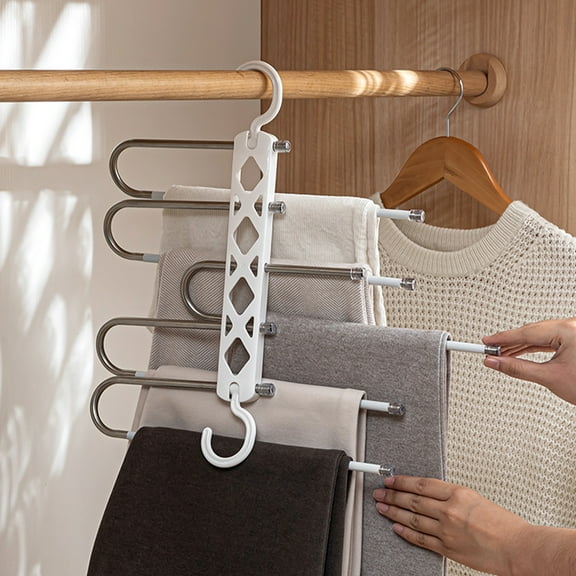 Trouser Hanger Space Saving 5 In 1 Non-Slip Multifunctional Pants Rack Stainless Steel Pants Hangers Multiple Layers Clothes Hanger Closet Wardrobe Clothes Organizer Rack for Scarf Ties Jeans Trouser