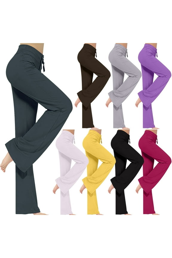 Trouser Style Yoga Pants for Women Drawstring Waist Straight Leg Pants Casual Solid Color Loose Trousers Comfy Yoga Leggings