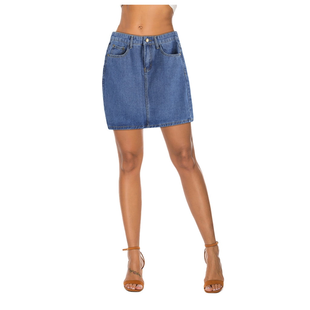 Knee length denim skirt yoga pants hot sale