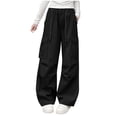 thumbnail image 1 of Trousers for Children Trendy Girls Parachute Pants Teens Wide Leg Cargo Pants Dance Streetwear Baggy Trousers with Pockets Outdoor Boys Pants Black 5Y, 1 of 5