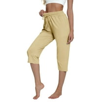 Trousers For Ladies Elasticated Waist Drawstring Slacks Plus Size Pants Oversized Straight Leg Trousers Loose Wide Leg Slacks 3/4 Capri Pants Pockets Trousers Valentines Day 2025!