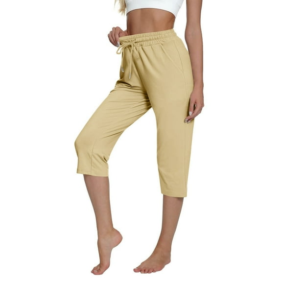 Trousers For Ladies Elasticated Waist Drawstring Slacks Plus Size Pants Oversized Straight Leg Trousers Loose Wide Leg Slacks 3/4 Capri Pants Pockets Trousers Valentines Day 2025!