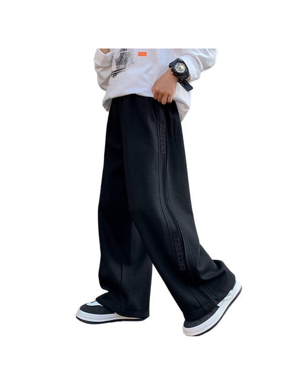 Trousers Pants for Boys Winter Fall Loose Fit Work Out Gym Casual Warm Thick Fuzzy Flare Bell Bottom Basic Long Bootcut Leg Trousers Pants Sweat Pants Boy 2026 14-15 Years