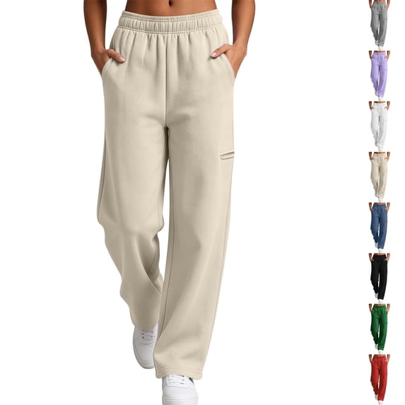 Trousers Pants For Women Fashion Women Casual High Waist Loose Pocket Straight Solid Long Pants Beige XL