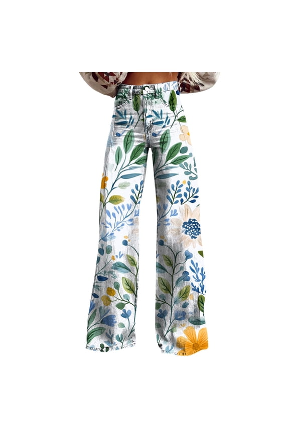 Capris Pants For Women Trousers Pants For Women Wide Leg Woman High Waist Patterned Lightweight Loose Fit Casual Colorful Trouser Imitation Jeans Womens Pants Trousers Pants For Women
