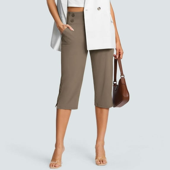 Trousers Pants for Women, Brown High Waisted Crop Work Pants Summer Casual Slacks Yoga Dress Pant, Summer Pants for Women 2025, S, Casual Pants for Women, S-5XL, Womens Work Pants